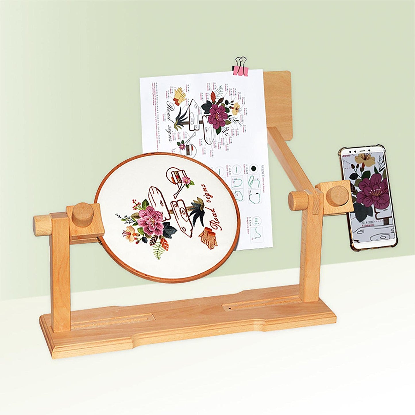Embroidery Hoop Stand - Wooden Cross-Stitch Frame?Holder Floor Stand | Size Adjustable Hands-Free Desktop 360 Degrees Rotating Embroidery Stands for Hand Work