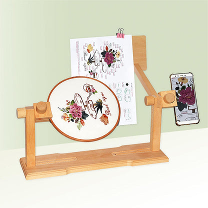 Embroidery Hoop Stand - Wooden Cross-Stitch Frame?Holder Floor Stand | Size Adjustable Hands-Free Desktop 360 Degrees Rotating Embroidery Stands for Hand Work