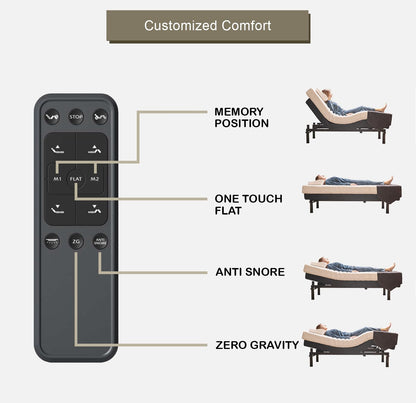 Irvine Home Collection Twin XL Adjustable Bed Base - Dual Massage - USB Ports - Zero Gravity - Underbed Light - Wireless Remote - Zero Clearance - Anti Snore - Memory Positions