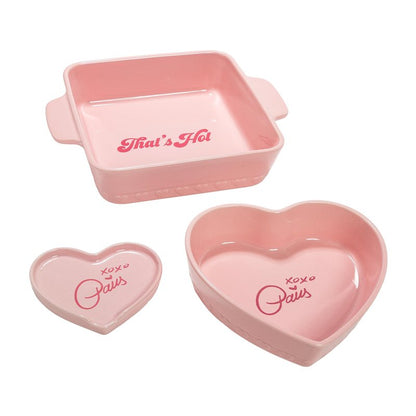 Paris Hilton 3-Piece Ceramic Baker Set, Iconic Stoneware with Square & Heart Bakers and Spoon Rest, Microwave/Oven/Freezer Safe, Durable Bakeware for Everyday Cooking & Serving, Pink