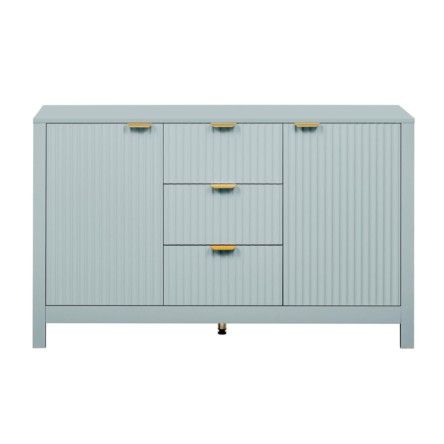 GDFStudio 47.2" Modern Buffet Cabinet with 3 Drawers & Adjustable Shelves, Wave Pattern Sideboard Cabinet with Doors, Coffee Bar Cabinet Credenza Storage Cabinet for Dining Room Living Room, Cyan