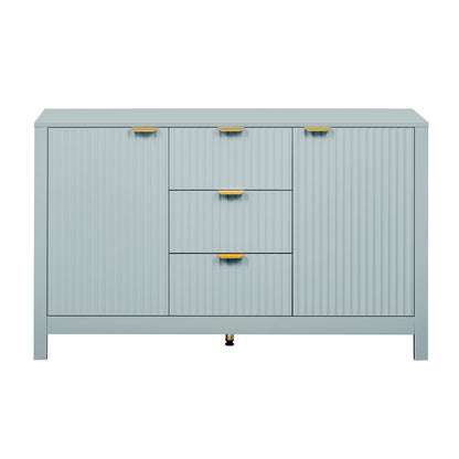 GDFStudio 47.2" Modern Buffet Cabinet with 3 Drawers & Adjustable Shelves, Wave Pattern Sideboard Cabinet with Doors, Coffee Bar Cabinet Credenza Storage Cabinet for Dining Room Living Room, Cyan