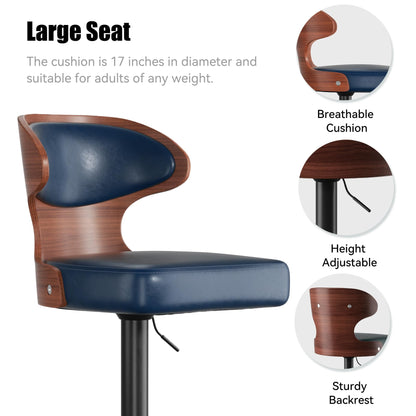 Daluvenix Bar Stools Set of 4 Adjustable Height Swivel Bar Stools Faux Leather Upholstered Bentwood Barstools with Back & Footrest Bar Chair for Dining Room Kitchen Blue