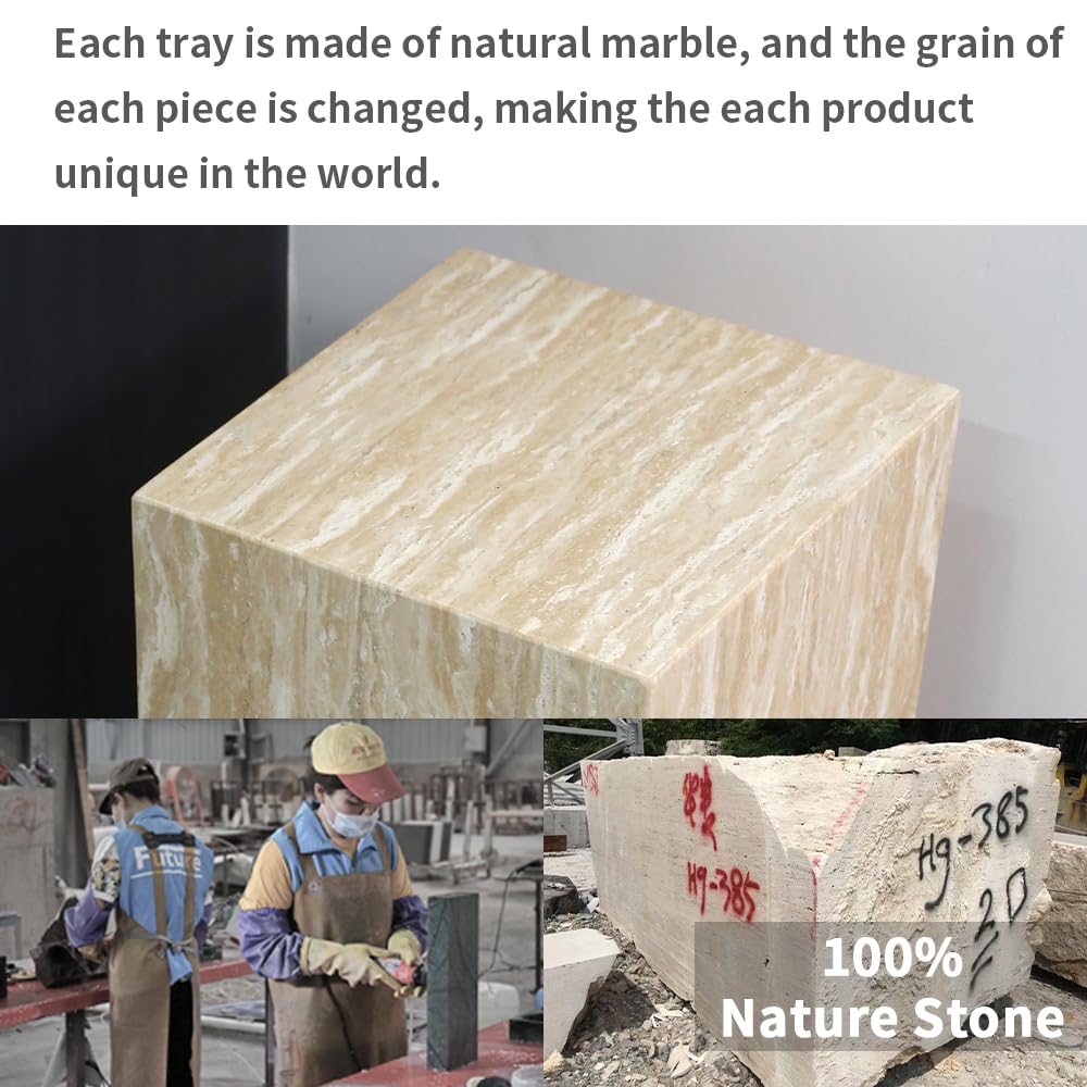 Luxury Marble Side Table,Square End Table for Modern Sofa and Bed, Living Room, Sofa, Bedroom(Travertine)