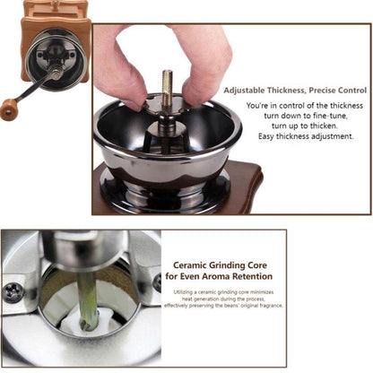 Eitonbu Wooden Manual Coffee Grinder Vintage Style Hand Coffee Mill Burr Coffee Grinder with Ceramic Hand Crank,Wooden Manual Coffee Grinder Cleaning Brush (Light Brown)