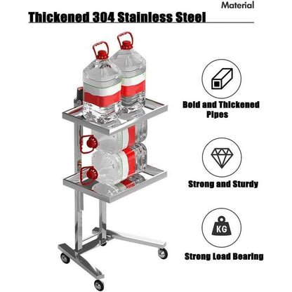 ZGFUSVFD 2-Tier Metal Rolling Cart, Stainless Steel Salon Storage Stand with Wheels Trolley Tray Storage Cart Kitchen Storage Trolley Utility for Bedroom Tattoo Shop, Silver