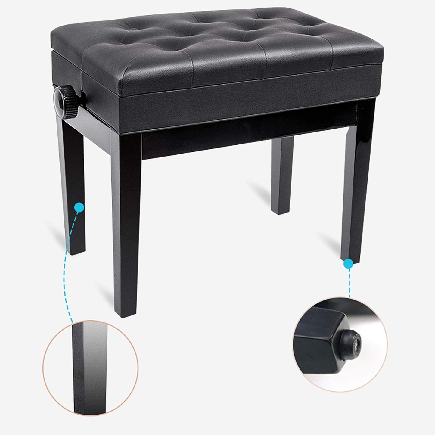 JDXQBLD Luxury Ergonomic Wooden Piano Bench with Soft Leather Seat and Book Storage Compartment Sturdy and Durable Piano Stool