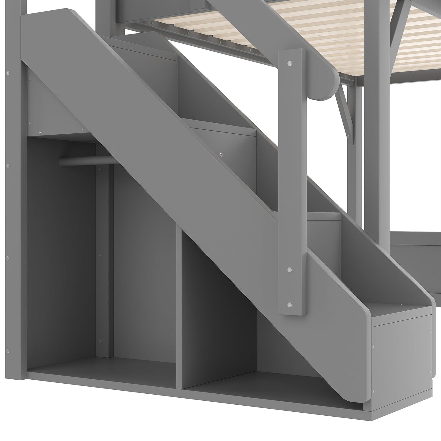 DNYN Loft Bed Frame with Built-in Wardrobe and Bedside Shelf for Teens/Adults Bedroom, Space-Saving Twin Size Bed Frame with Staircase and Guardrails, No Box Spring Needed