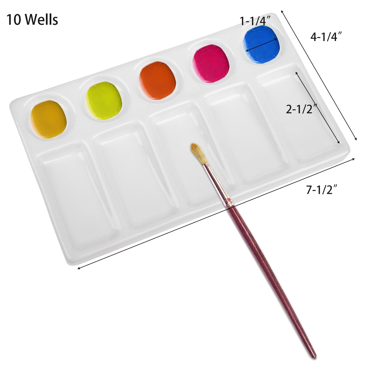Jucoan 2 Pack 10-Well Ceramic Watercolor Paint Palette, 7-1/2 x 4-1/4 Inch Rectangle Porcelain Artist Paint Palette Mixing Tray for Watercolor, Gouache, Acrylic