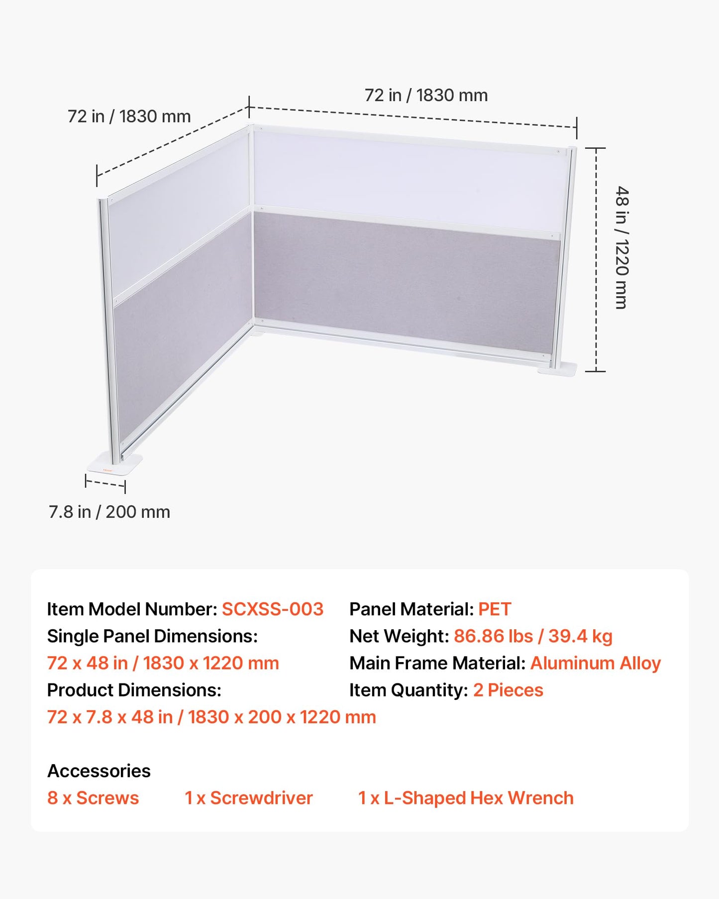 VEVOR Office Divider Privacy Partitions, 2-Pack, 72" x 48" Room Divider Walls, PET Workstation Cubicle Partition with Frosted Acrylic Windows, Freestanding Privacy Panels for Office Library School