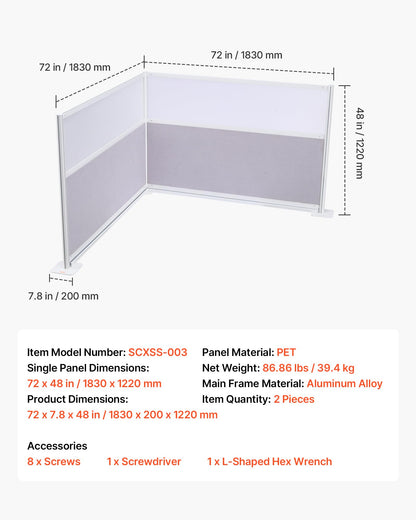 VEVOR Office Divider Privacy Partitions, 2-Pack, 72" x 48" Room Divider Walls, PET Workstation Cubicle Partition with Frosted Acrylic Windows, Freestanding Privacy Panels for Office Library School