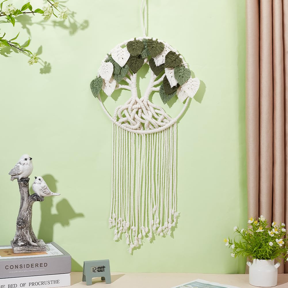 ORIGACH DIY Macrame Tree of Life Wall Hanging Kit Handmade Boho Leaves Tapestry Macrame Kit for Beginner Adults with Step by Step Instruction Macrame Wall Decor for Living Room, Green