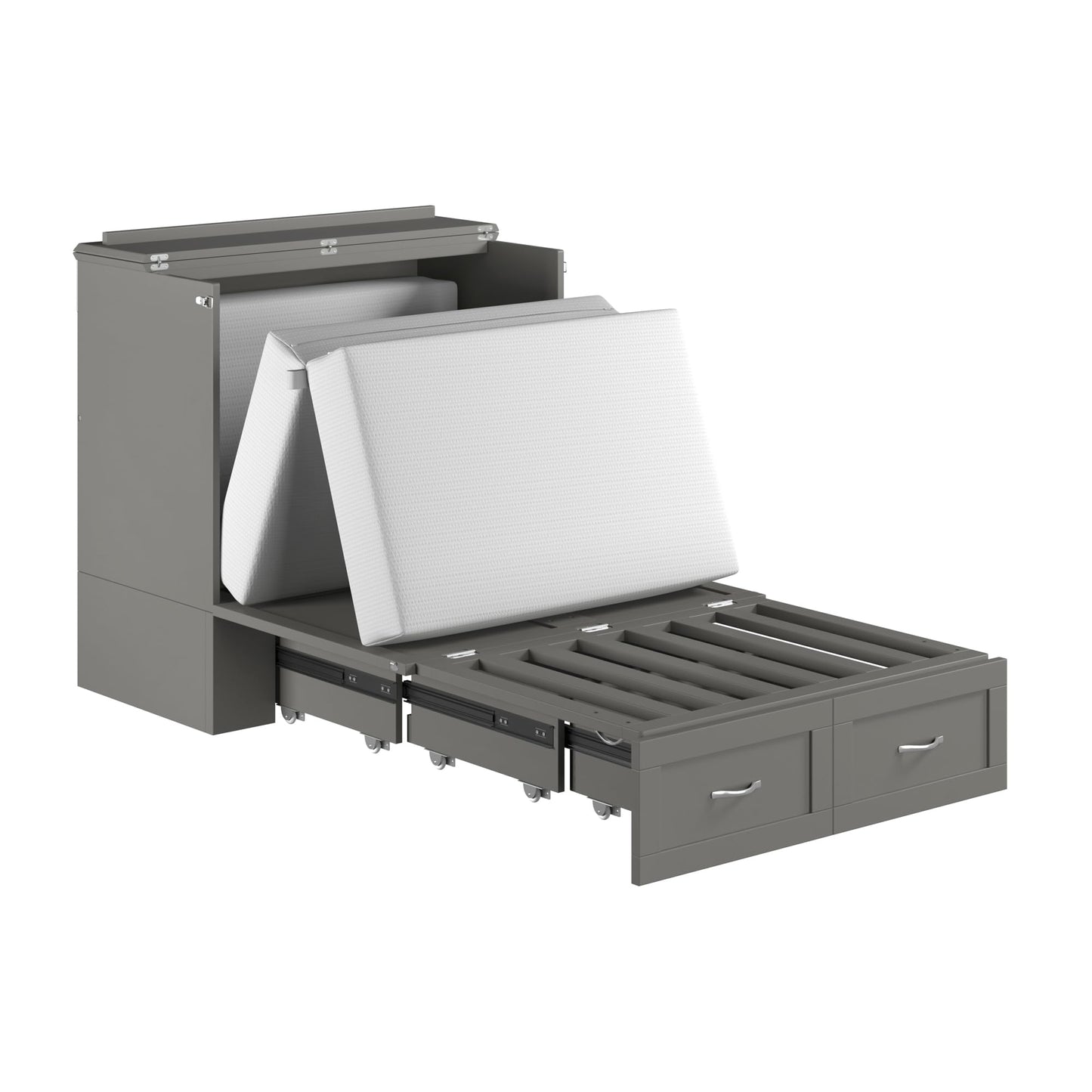 AFI, Hamilton Twin XL Murphy Bed Chest with 6" Mattress, Storage Drawer, and Built-in USB Charger, Grey