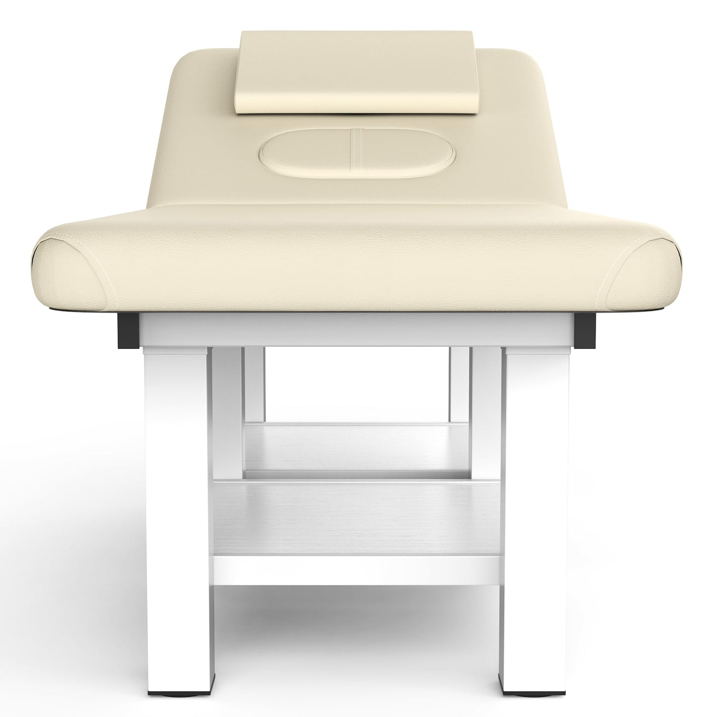 pouseayar Stationary Massage Table, 75”L 31.5''W Heavy Duty Esthetician Bed, 800LBS Metal Frame PU Leather Physical Therapy Table Spa Lash Bed Professional Equipment (Beige Grey)