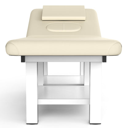 pouseayar Stationary Massage Table, 75”L 31.5''W Heavy Duty Esthetician Bed, 800LBS Metal Frame PU Leather Physical Therapy Table Spa Lash Bed Professional Equipment (Beige Grey)