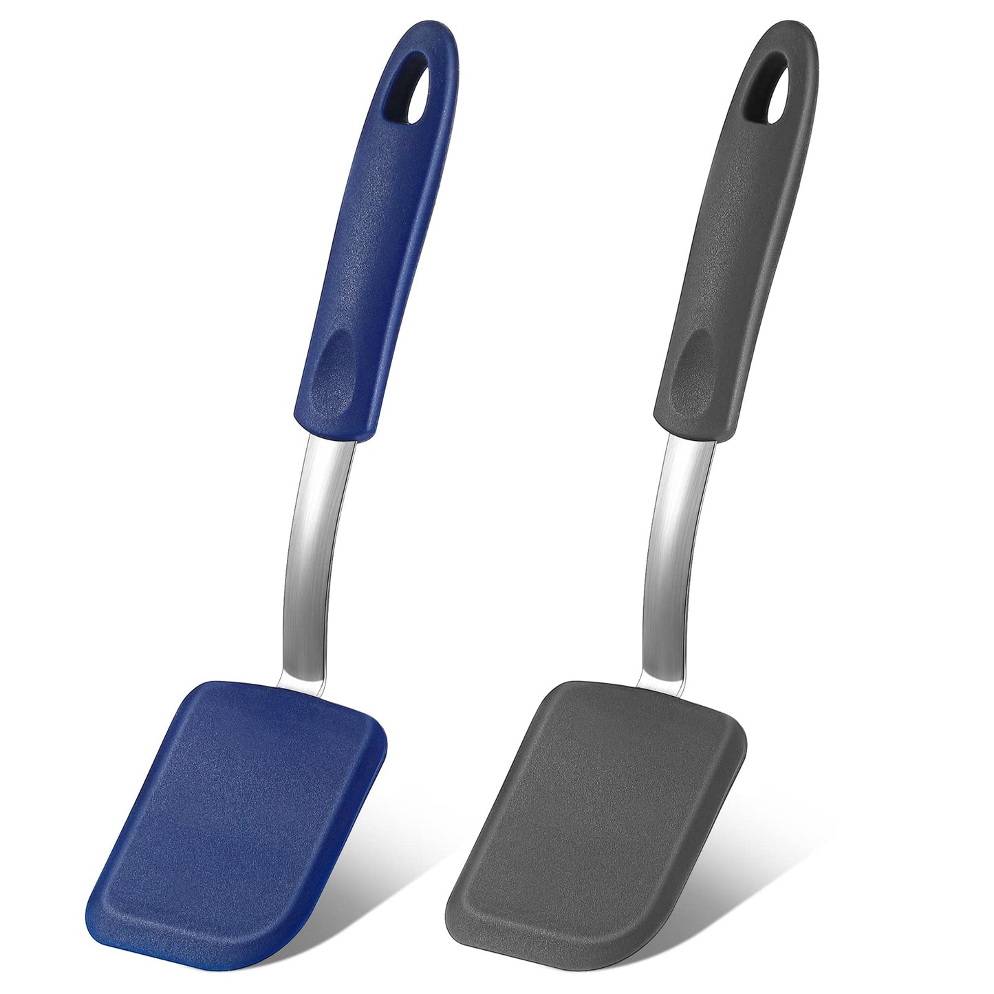 Yetene Silicone Cookie Spatula Turner 2 Pack Mini Brownie Spatula Flexible Kitchen Small Silicone Turner for Nonstick Cookware Heat Resistant No Scratch Flipper for Egg Pancake(Gray, Blue)