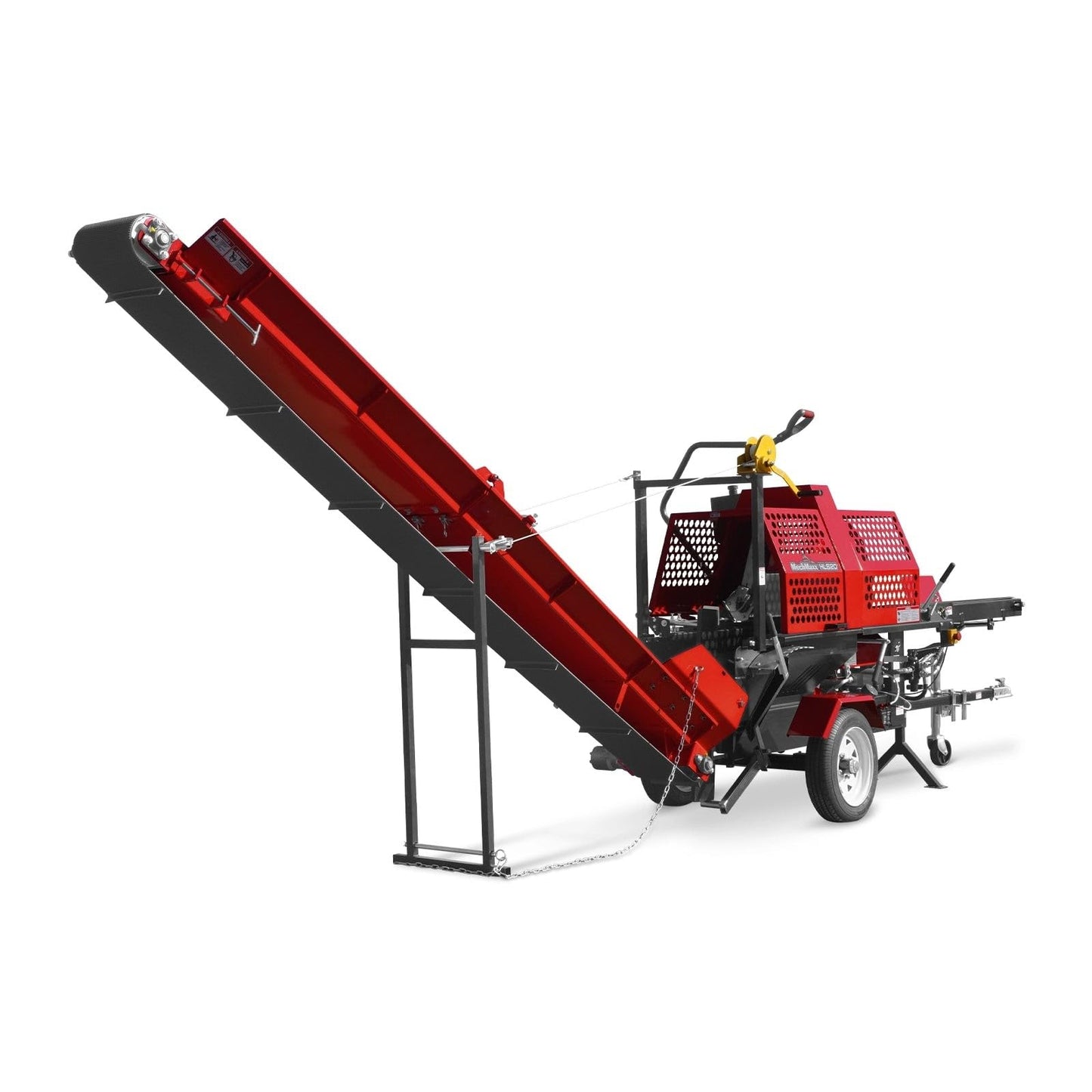 MechMaxx Honda 389cc 12hp Electric & Recoil Start Engine Firewood Log Splitter Processor with Conveyor, 20ton Splitting Force 24" x 15" Log Capacity, 18" Chainsaw, HLS20