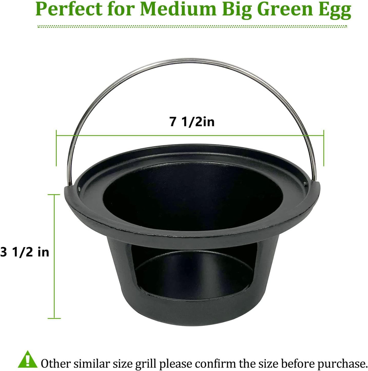 KAMaster Cast Iron Ash Can with Handle for Medium Big GreenEggs,Charcoal Ash Pot Green Egg Accessories Must