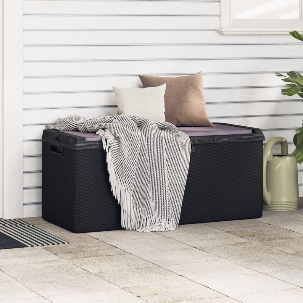 GKHPYURE Garden Storage Box with Cushion, 92.5 Gal Anthracite PP Outdoor Patio Storage Chest with Rattan Look, Gas-Lift Design, Lockable for Cushions Pillows Blankets Toys