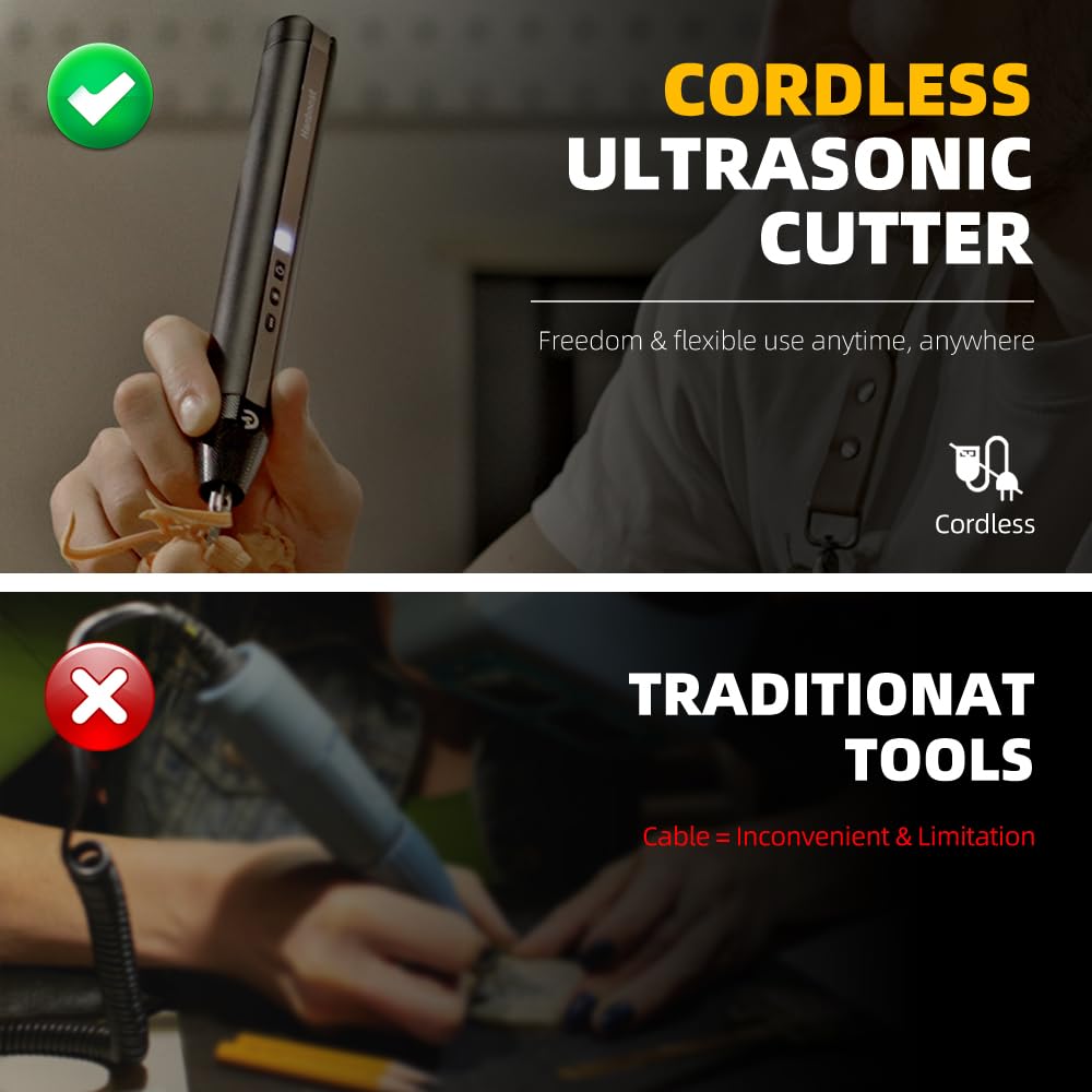 Hanboost C1 Ultrasonic Cutter with Built-in Battery,Upgraded Cordless Ultrasonic Knife 40,000 Vibrations Craft Cut Tool with Light for 3D Printed Models,Soap Making,PVC,Leather,Plastic,Wood&Foam Board