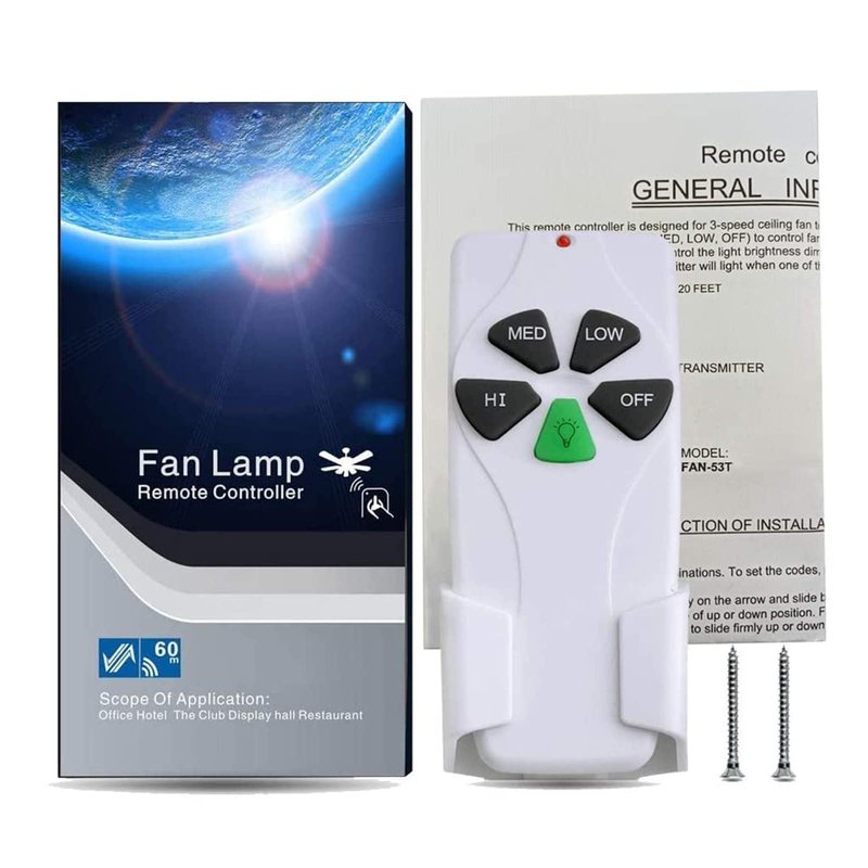 Ceiling Fan Remote Control Replacement for Harbor Breeze Allen+Roth 2AAZPFAN53T CHQ7030T UC7030T FAN-53T Fan-HD L3HFAN35T, 3-Speed and Light Dimmer,4-Dip Switch with Wall Holder (Only Remote)