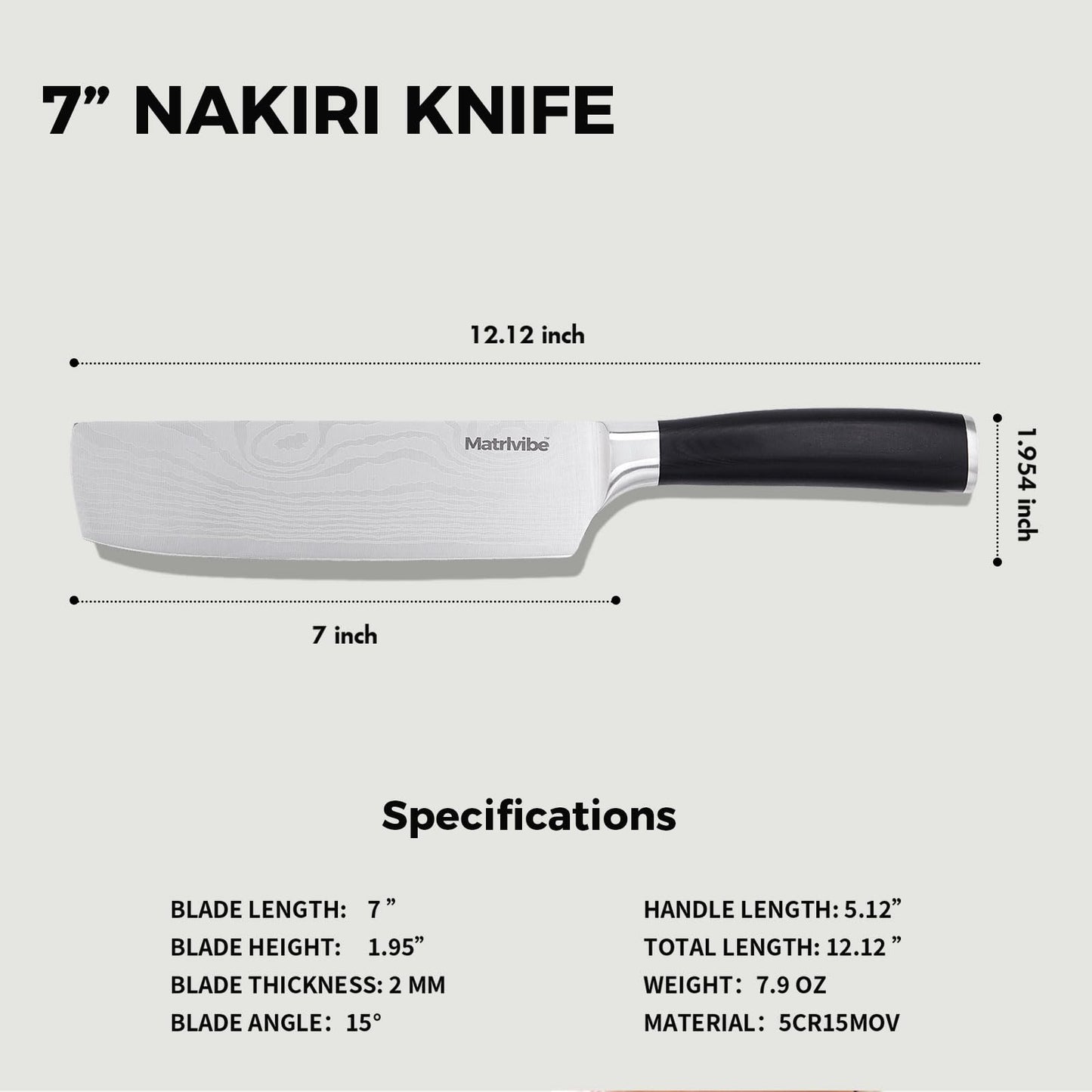 MATRLVIBE Nakiri Knife - 7” Razor Sharp Vegetable Cleaver, High Carbon Steel Kitchen Knife,Multipurpose Japanese Chef Knife for Meat Chopping with Premium Pakkawood Handle, Gift box and Sheath