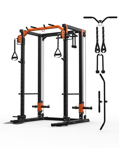Power Cage for Home Gym, 2000LBS Power Rack with Cable Crossover and Dual Independent Pulley System, Squat Rack with LAT Pull Down System, Workout Cage for for Full Body Training