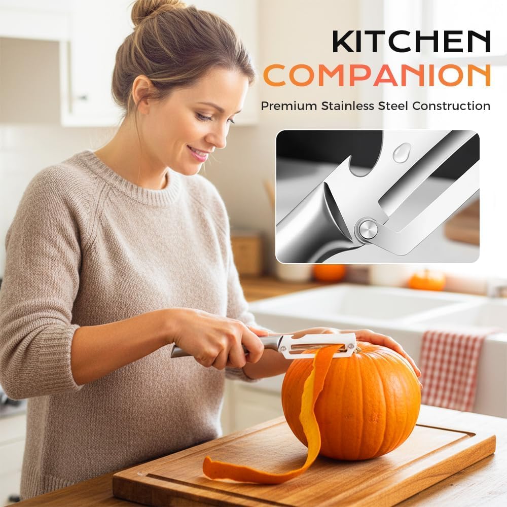 2 Pcs Premium Vegetable Peeler with Wooden Handle and Bottle Opener: 2-in-1 Stainless Steel Kitchen Tool for Fruit Apple Potato Pumpkin Papaya