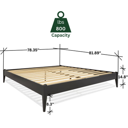 Bme Dinkee King Platform Bed Frame Wood 15 Inch - Solid Wood Bed Frame - Modern & Minimalist Style - 12 Strong Wood Slat Support - Easy Assembly - No Box Spring Needed - Black