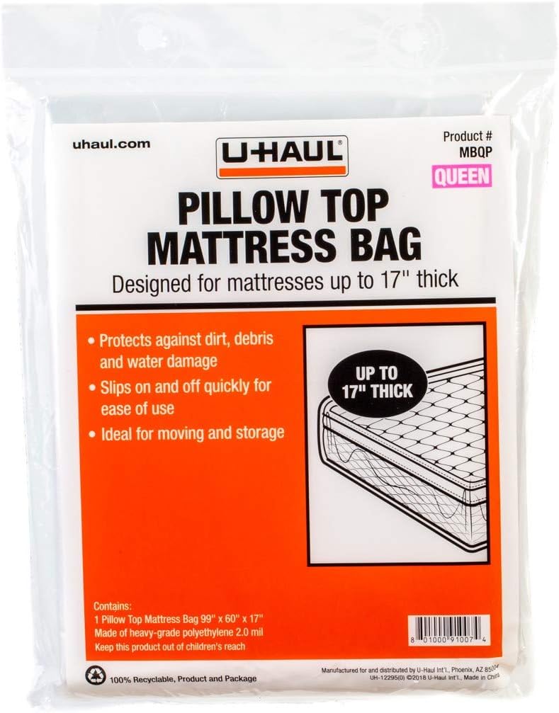 U-Haul Pillow Top Queen Mattress Bag – Cover for Moving & Storage Mattress or Box Spring – 99” x 60” x 17”