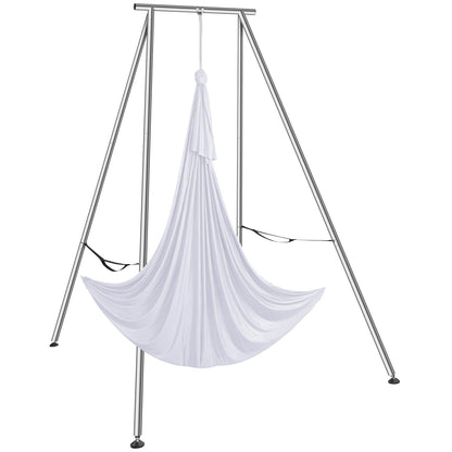 VEVOR Aerial Yoga Frame & Hammock Set, 9.67ft Yoga Swing Frame with 6.6-Yard Nylon Hammock, Heavy-Duty Premium Stand, 551.15 lbs Max Capacity Rig, for Indoor & Outdoor Aerial Fitness Training (White)