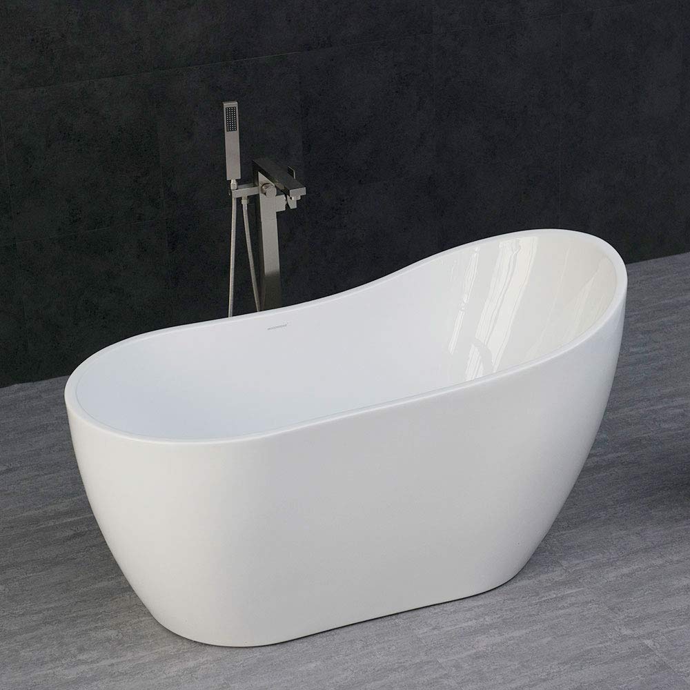 WOODBRIDGE B-0006 54" Modern Acrylic Freestanding Bathtub, with Brushed Nickel Drain and Overflow, B0006/Bat-1507, 54" Bathtub I