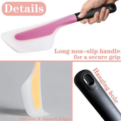 Bigwinyep Omelette Spatula, Silicone Spatula Heat Resistant Flip and Fold Omelette Turner for Kitchen Omelet Pancake Crepes, Pink&Yellow