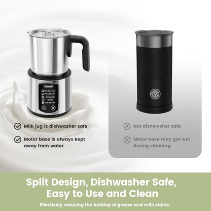 Gevi Milk Frother,5 in 1 Stainless Steel Professional Milk Steamer，Easy to Clean Hot Chocolate Maker,for Hot and Cold Milk Frother for Latte,Macchiato,Cappuccino and Hot Chocolate