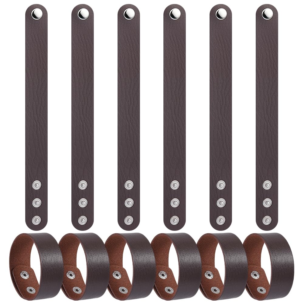 AHANDMAKER 12Pack Brown Leather Bracelets DIY Craft Wristbands Snap Kits PU Leather Snap Bracelets Wristband Craft for Men Women Jewelry Making Handmade Gifts Supplies