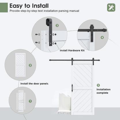 36in x 84in Sliding Barn Door with 6.6FT Barn Door Hardware kit & Handle Included, Solid MDF Wood Slab Covered with Water-Proof & Scratch-Resistant PVC Surface,Simple DIY Assembly,Chevron Pattern