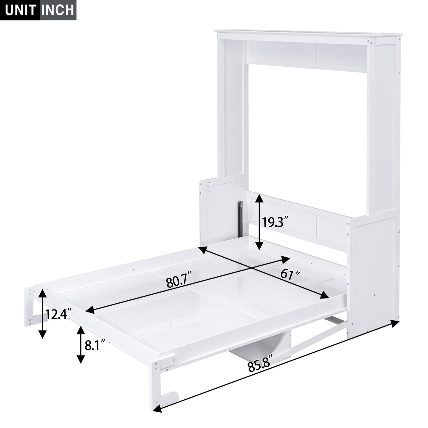 Merax Upgrade Queen Size Murphy Bed Space-Saving Wooden Wall Bedframe with a Shelf for Guest Room,Home Office,White