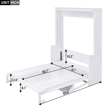 Merax Upgrade Queen Size Murphy Bed Space-Saving Wooden Wall Bedframe with a Shelf for Guest Room,Home Office,White