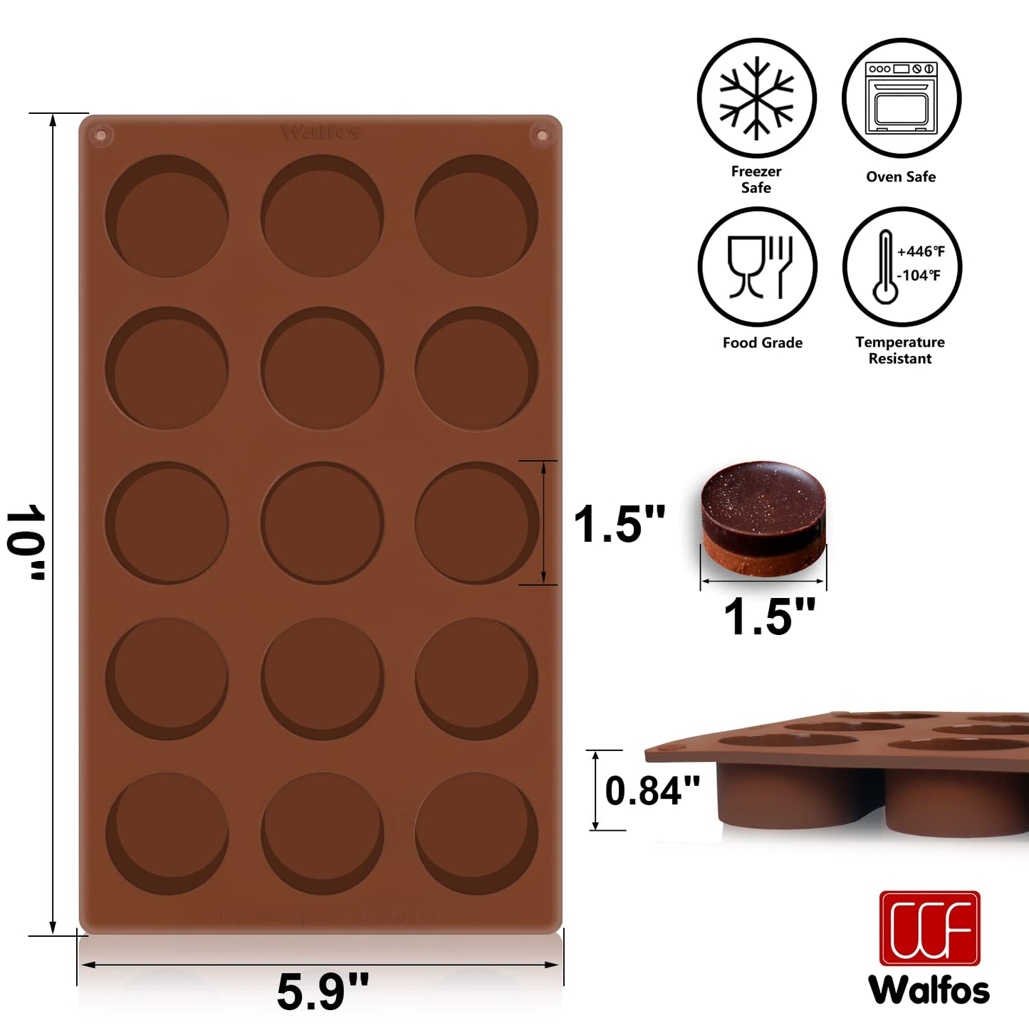 Silicone Fat Bomb Molds, Walfos Silicone Candy Mold, 15 Cavity Round Mold -Perfect for Keto Fat Bomb, Jelly, Dark Chocolate, Mini Peanut Butter Cup, 2 Packs