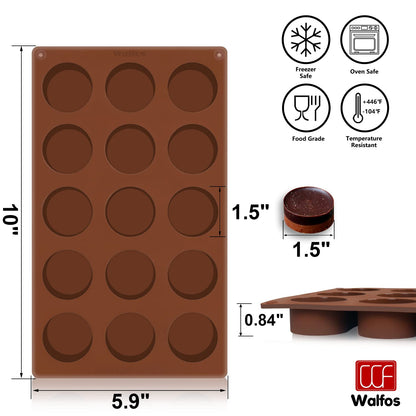 Silicone Fat Bomb Molds, Walfos Silicone Candy Mold, 15 Cavity Round Mold -Perfect for Keto Fat Bomb, Jelly, Dark Chocolate, Mini Peanut Butter Cup, 2 Packs