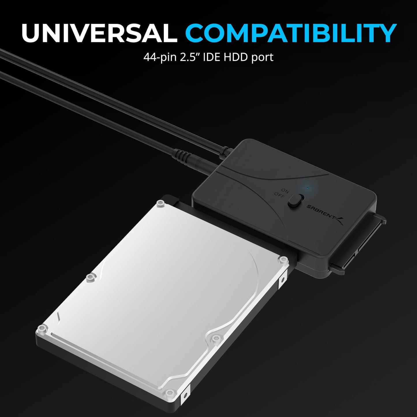 SABRENT USB Type-C to SSD/SATA/IDE 2.5/3.5/5.25-INCH Hard Drive Converter with UL Power Supply & LED Activity Lights [10TB Support] (USB-DS12)
