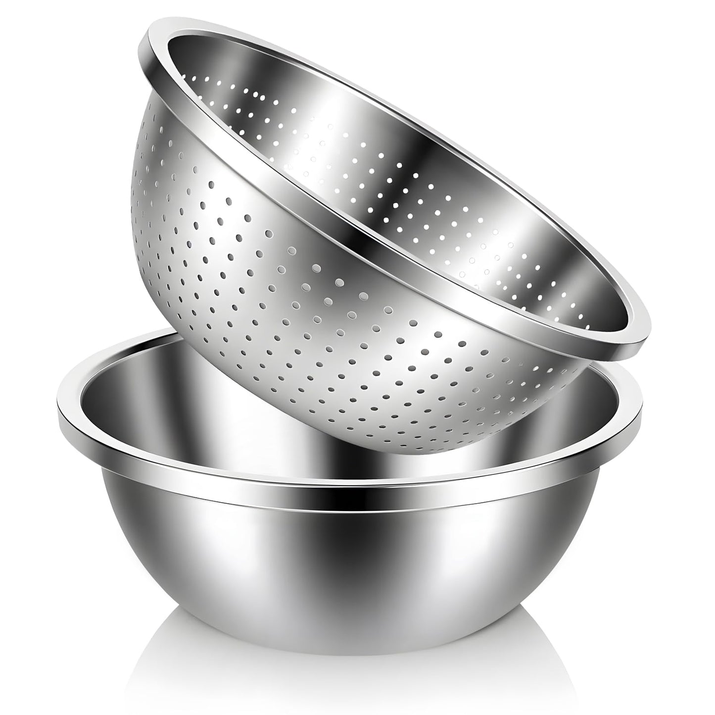 HANLANXUE 304 Stainless Steel Colander and Strainer, 5QT Large Capacity with Mixing Bowl, Micropore for Washing Rice, Vegetables, Fruit, Grain, Bean, and Draining Cooked Pasta, Dishwasher Safe