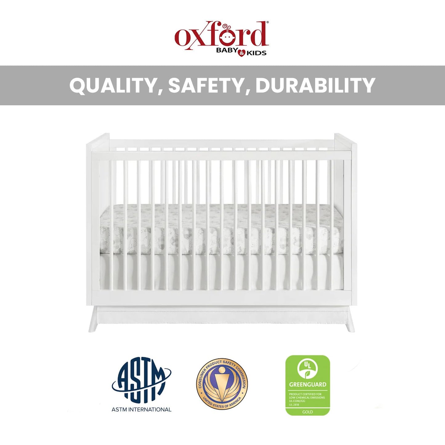 Oxford Baby Dawson Modern 3-in-1 Convertible Island Baby Crib, White, Green Guard Gold Certified