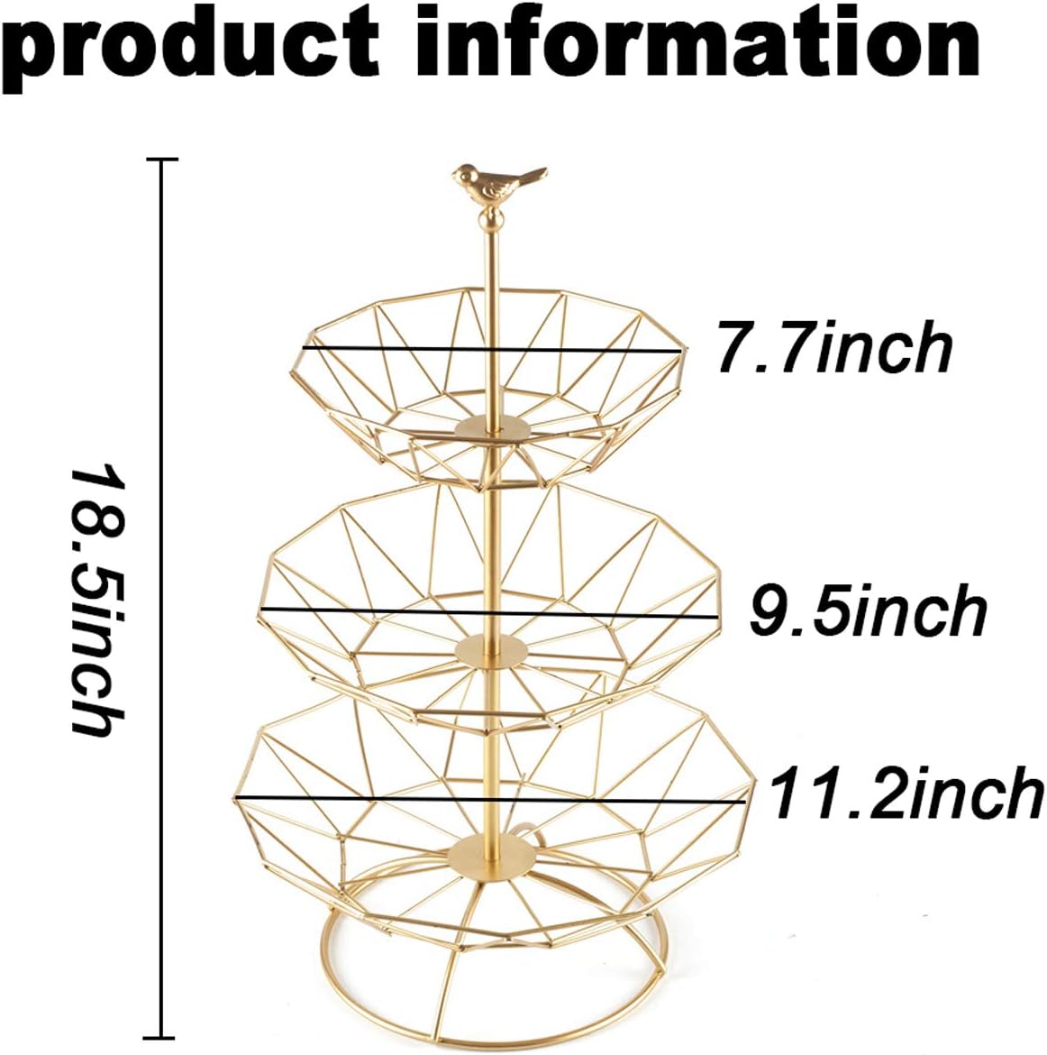 Wrought Iron 3 Tier Fruit Tray, Serving Tray for Fruits, Desserts, Candy Buffet Plates for Family Dinner
