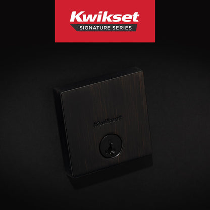 Kwikset Downtown Deadbolt Lock, Matte Black Square Exterior Keyed Front Entry Door, Pick Resistant SmartKey Rekey Security, Single Cylinder Dead Bolt, with Microban Protection