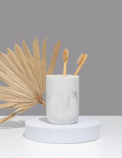 Essentra Home White Marble Toothbrush Holder, Small Toothbrush & Toothpaste Organizer, Blanc Collection