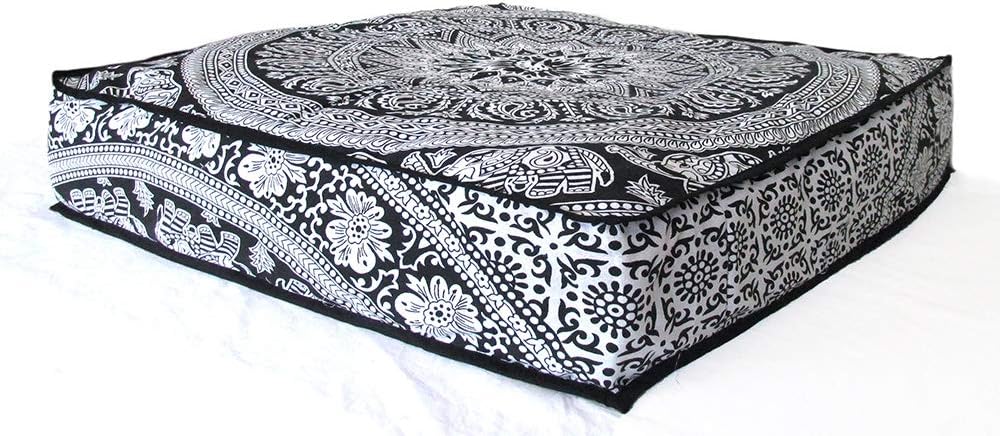 24 Black White Elephant Flower Mandala Mandala Barmeri Large Floor Pillow Cover Cushion Meditation Seating Ottoman