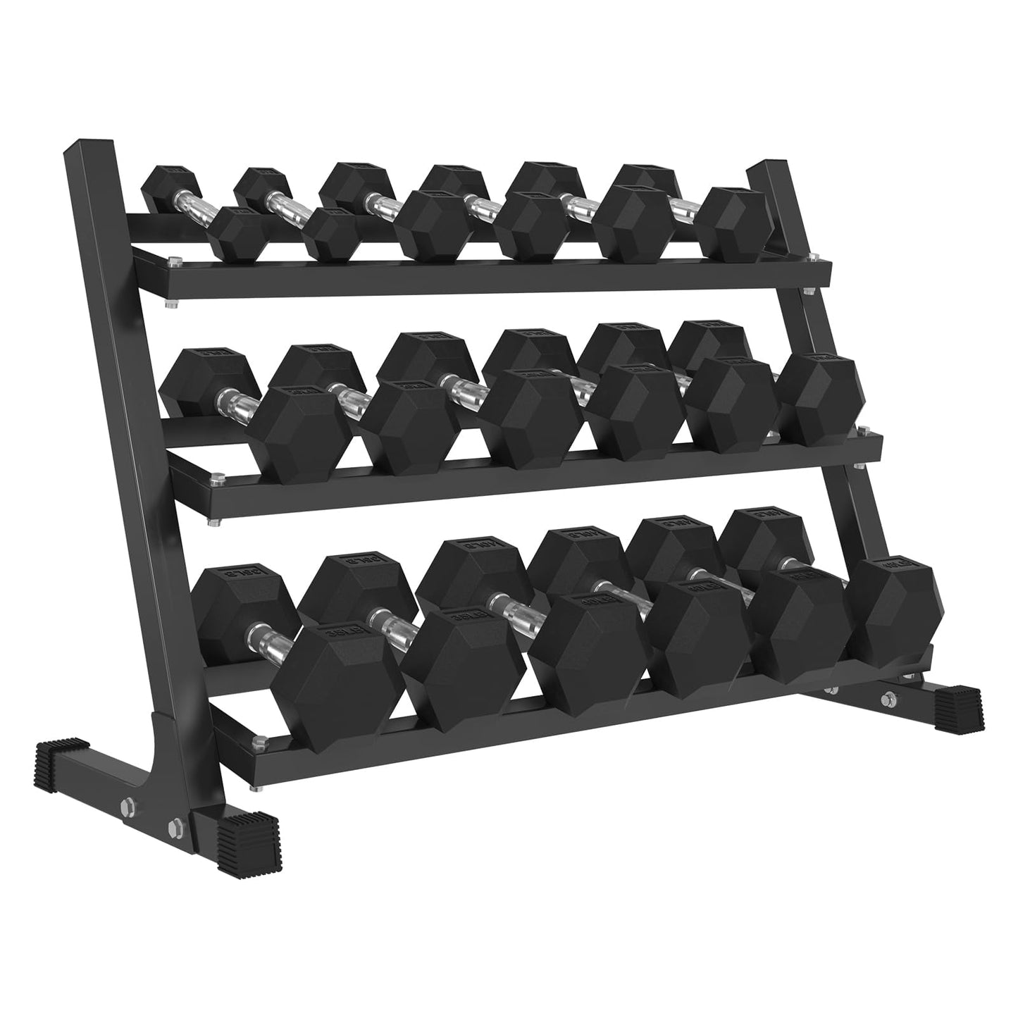 Mikolo Dumbbell Sets with Rack, Rubber Hex Dumbbells, Multiple Choices in 160/200/350/450/550LB, Hand Weights with Chrome Handle for Strength Training (450LB)