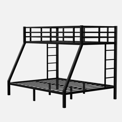 Bellemave Metal Bunk Bed Twin XL Over Queen, Heavy Duty Bed Frame with Guardrails & 2 Side Ladders, Noise Free Sturdy Twin Over Queen Bunk Beds for Adults & Kids, Black