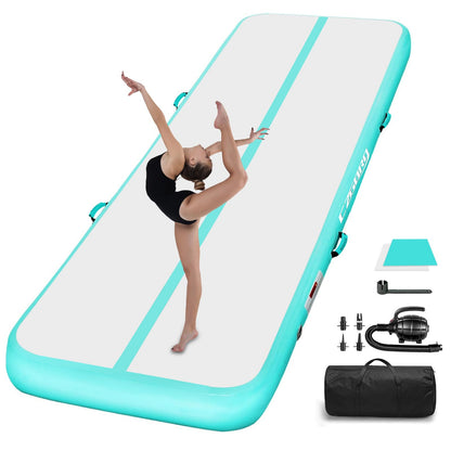 Gymnastics Mats, Air Mat Tumble Track 20FT 8 Inch Thickness Inflatable Training with Carry Bag Electric Pump For Home Use, Cheerleading, Yoga, Water Exercise (Green)